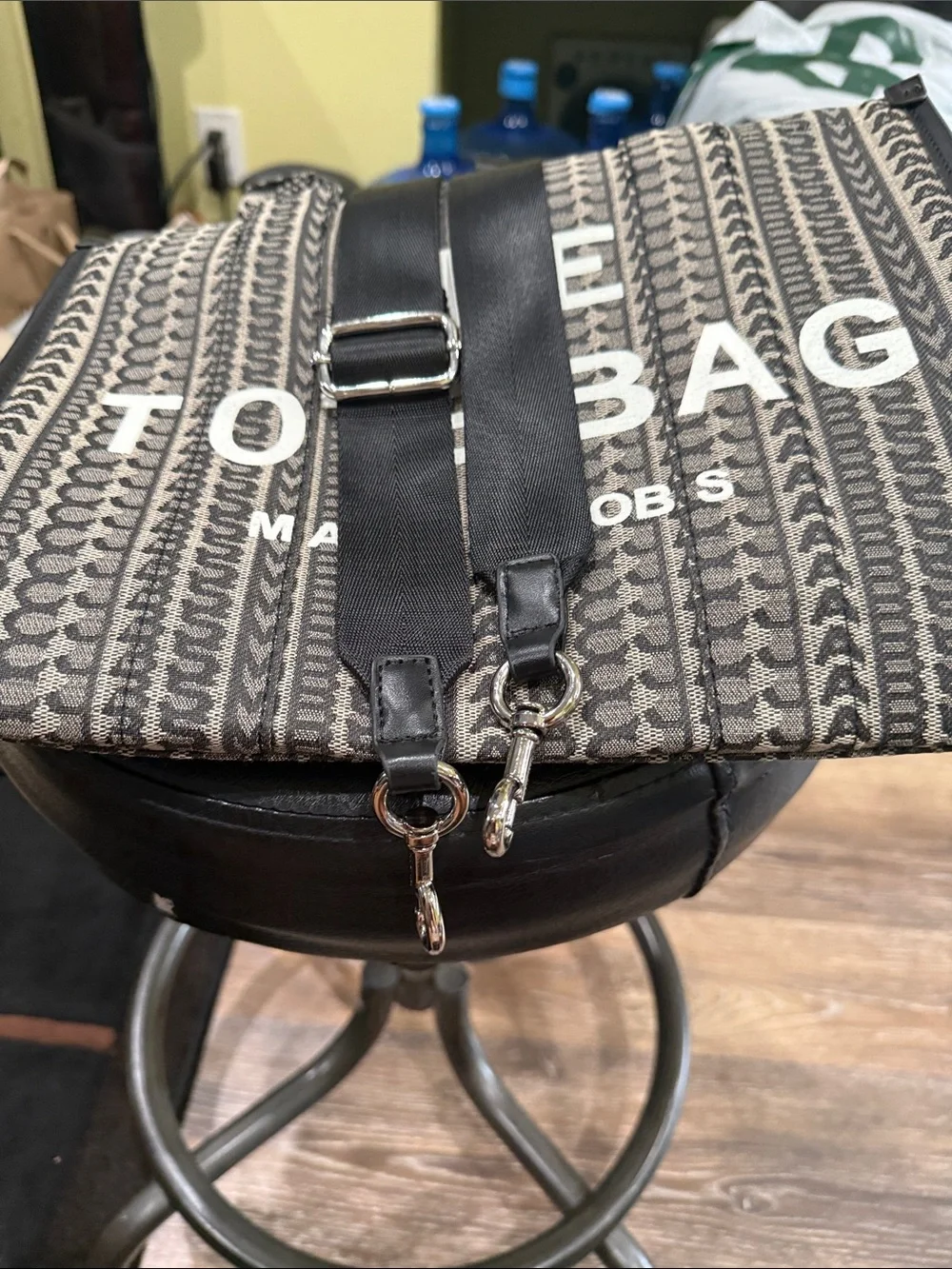 Marc Jacobs Black & Beige Patterned Canvas Duffel Tote